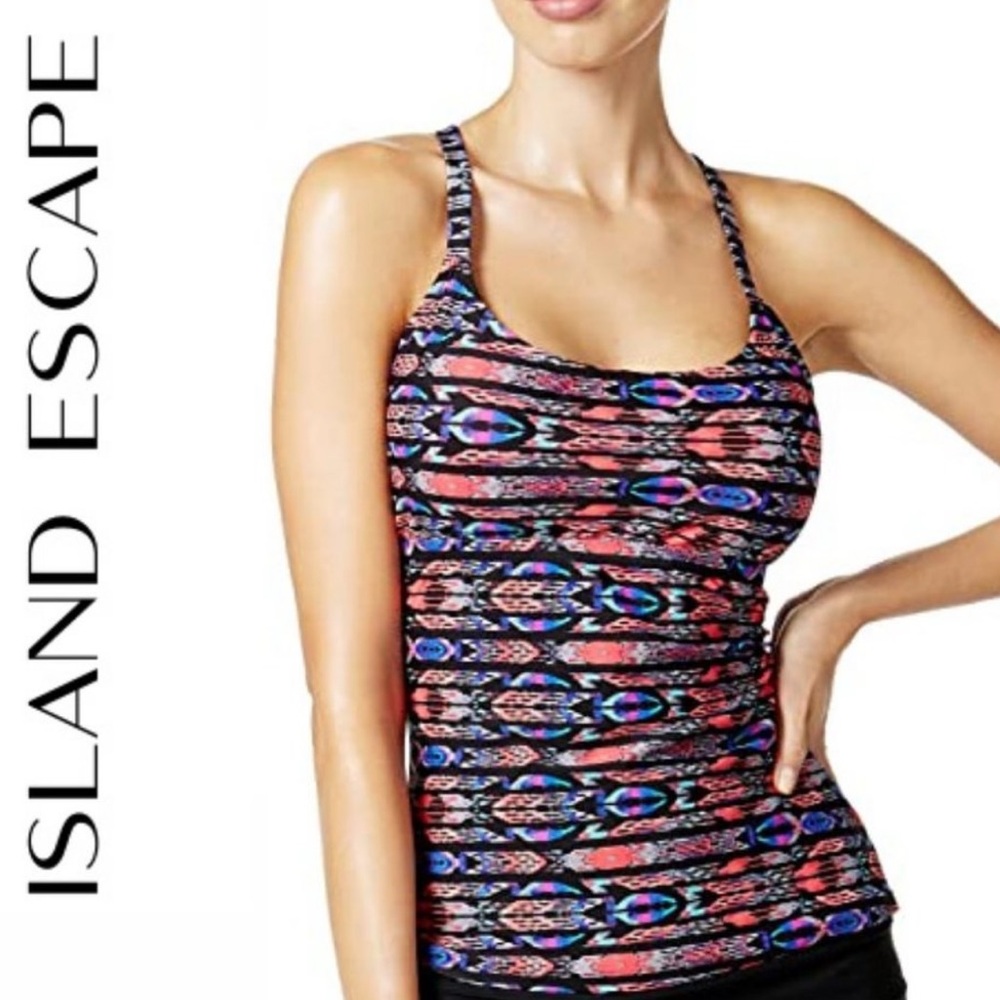 Island Escape Multicolor Tribal Print One-Piece Tankini, New, size 6